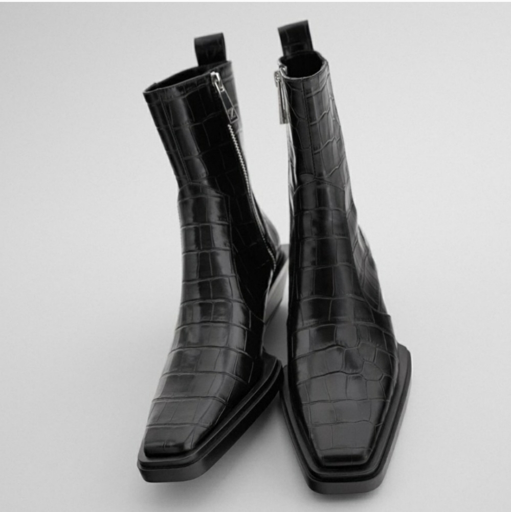 Zara Croc Embossed Boots
